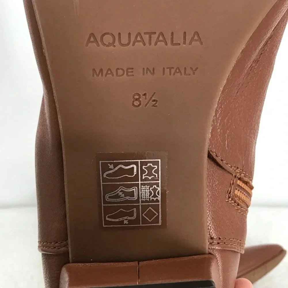 Aquatalia NWOT Selina Square Toe Leather Ankle Boots Cognac Size 8.5